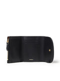 Small Leather and Check Flap Trifold Wallet in Black