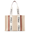Medium Woody Tote Bag in Linen White/Brown