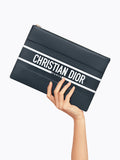Large Dior Vibe Daily Pouch in Blue Calfskin