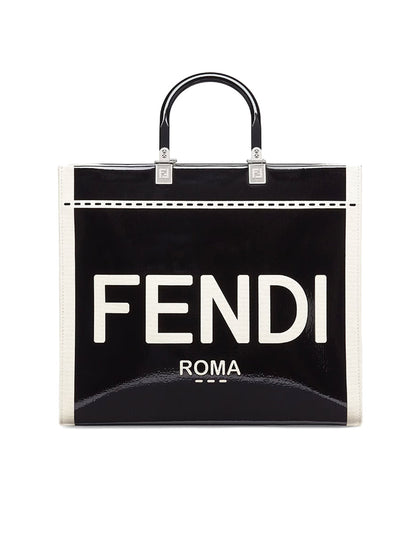 Medium Sunshine Shopper Canvas and Black Patent Leather