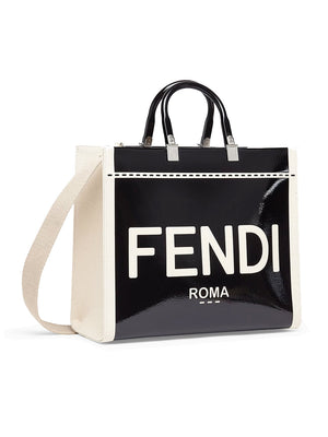 Medium Sunshine Shopper Canvas and Black Patent Leather