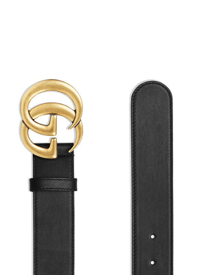 Wide Smooth Leather Belt with Double G Buckle