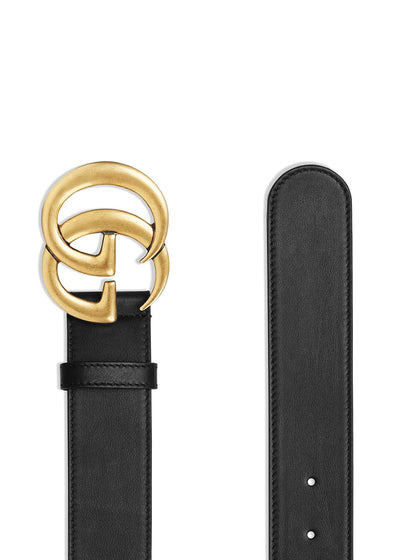 Wide Smooth Leather Belt with Double G Buckle