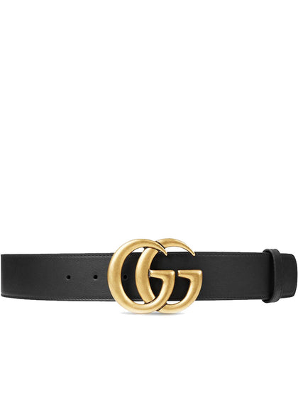 Wide Smooth Leather Belt with Double G Buckle