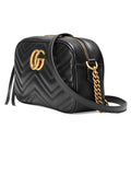 GG Marmont Small Matelassé Zipped Black Leather Shoulder Bag