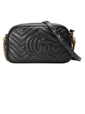 GG Marmont Small Matelassé Zipped Black Leather Shoulder Bag