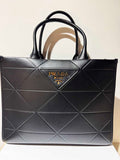 Large Leather Prada Symbole Bag with Topstitching in Black