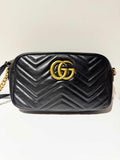 GG Marmont Small Matelassé Zipped Black Leather Shoulder Bag