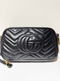 GG Marmont Small Matelassé Zipped Black Leather Shoulder Bag