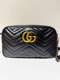 GG Marmont Small Matelassé Zipped Black Leather Shoulder Bag