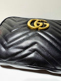 GG Marmont Small Matelassé Zipped Black Leather Shoulder Bag