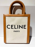 Mini Vertical Cabas Celine in Textile with Celine Print and Calfskin in Tan
