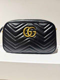 GG Marmont Small Matelassé Zipped Black Leather Shoulder Bag