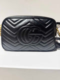 GG Marmont Small Matelassé Zipped Black Leather Shoulder Bag