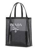 Logo Print Sequin Tote Bag in Black