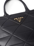Large Leather Prada Symbole Bag with Topstitching in Black