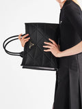 Large Leather Prada Symbole Bag with Topstitching in Black