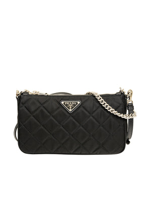 Prada Tessuto Nylon Quilted Chain Crossbody Bag in Black
