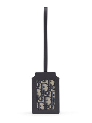 Leather Luggage Tag in Blue Oblique Jacquard