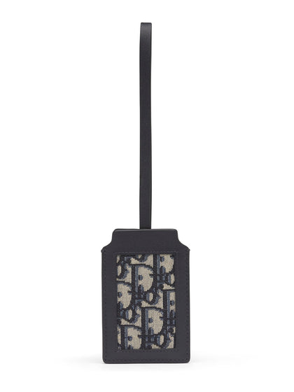 Leather Luggage Tag in Blue Oblique Jacquard