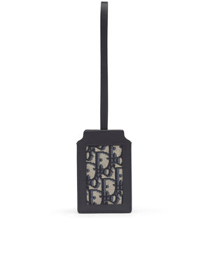 Leather Luggage Tag in Blue Oblique Jacquard
