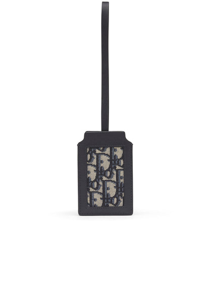 Leather Luggage Tag in Blue Oblique Jacquard