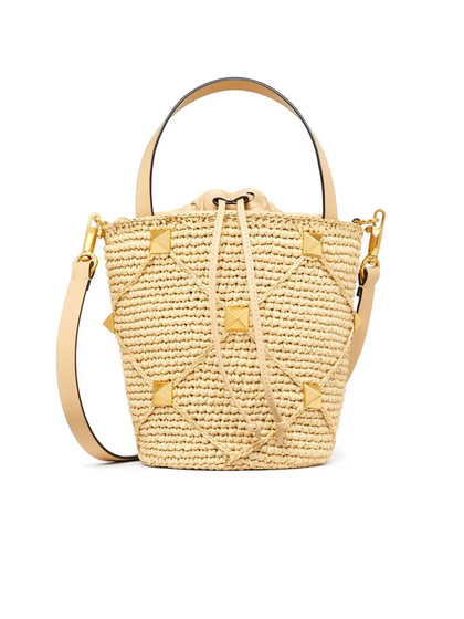 Roman Stud Raffia Bucket Bag