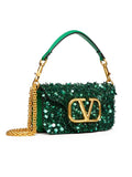 Small Loco Shoulder Bag with 3D Embroidery in Antique Green