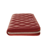 Chanel Red Lambskin Quilted Zip Around Long Wallet
