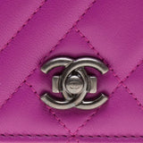 Chanel Magenta Lambskin Quilted Wallet On Chain