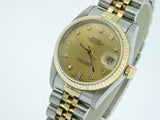 Pre Owned Mid Size Rolex Two-Tone Datejust with a Gold Diamond Dial 68273