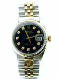 Pre Owned Mens Rolex Two-Tone Datejust with a Black Diamond Dial 1601