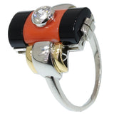 Platinum Art Deco ring with onyx & coral