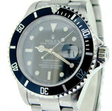 PRE OWNED MENS ROLEX STAINLESS STEEL SUBMARINER DATE WITH A BLACK DIAL 16610T