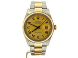 Pre Owned Mens Rolex Two-Tone Datejust with a Gold Roman Dial 16013