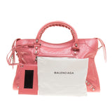 Balenciaga Pink Lambskin Silver Giant 12 City Motorcycle Handbag