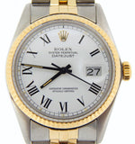 Pre Owned Mens Rolex Two-Tone Datejust with a White Roman Dial 16013