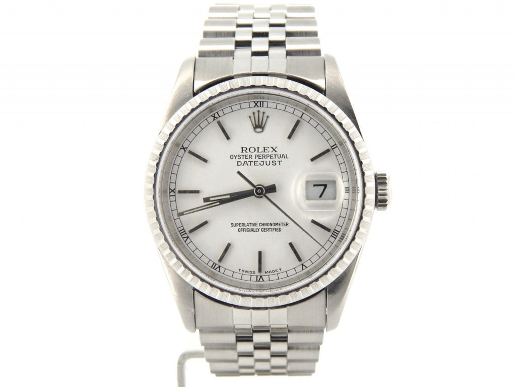 Pre Owned Mens Rolex Stainless Steel Datejust with a White Dial 16220