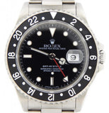 PRE OWNED MENS ROLEX STAINLESS STEEL GMT MASTER II WITH A BLACK DIAL 16710