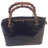 Gucci bamboo black patent leather handbag