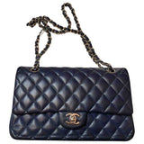 Chanel timeless/classique blue leather handbag