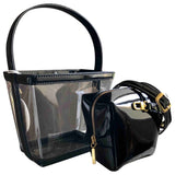 Staud black patent leather handbag