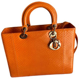 Dior lady dior orange python handbag