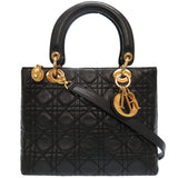 Dior lady dior black leather handbag