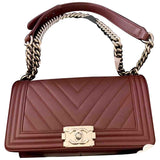 Chanel boy burgundy leather handbag