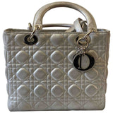 Dior lady dior silver leather handbag