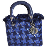 Dior lady dior blue tweed handbag