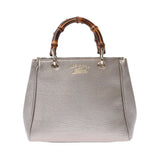 Gucci bamboo silver leather handbag
