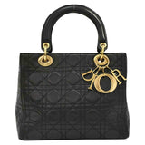 Dior lady dior black leather handbag