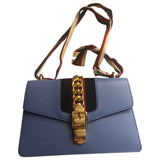 Gucci sylvie blue leather handbag